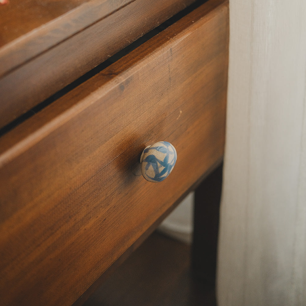 Round Ceramic Knobs Set- Bleu Blanc