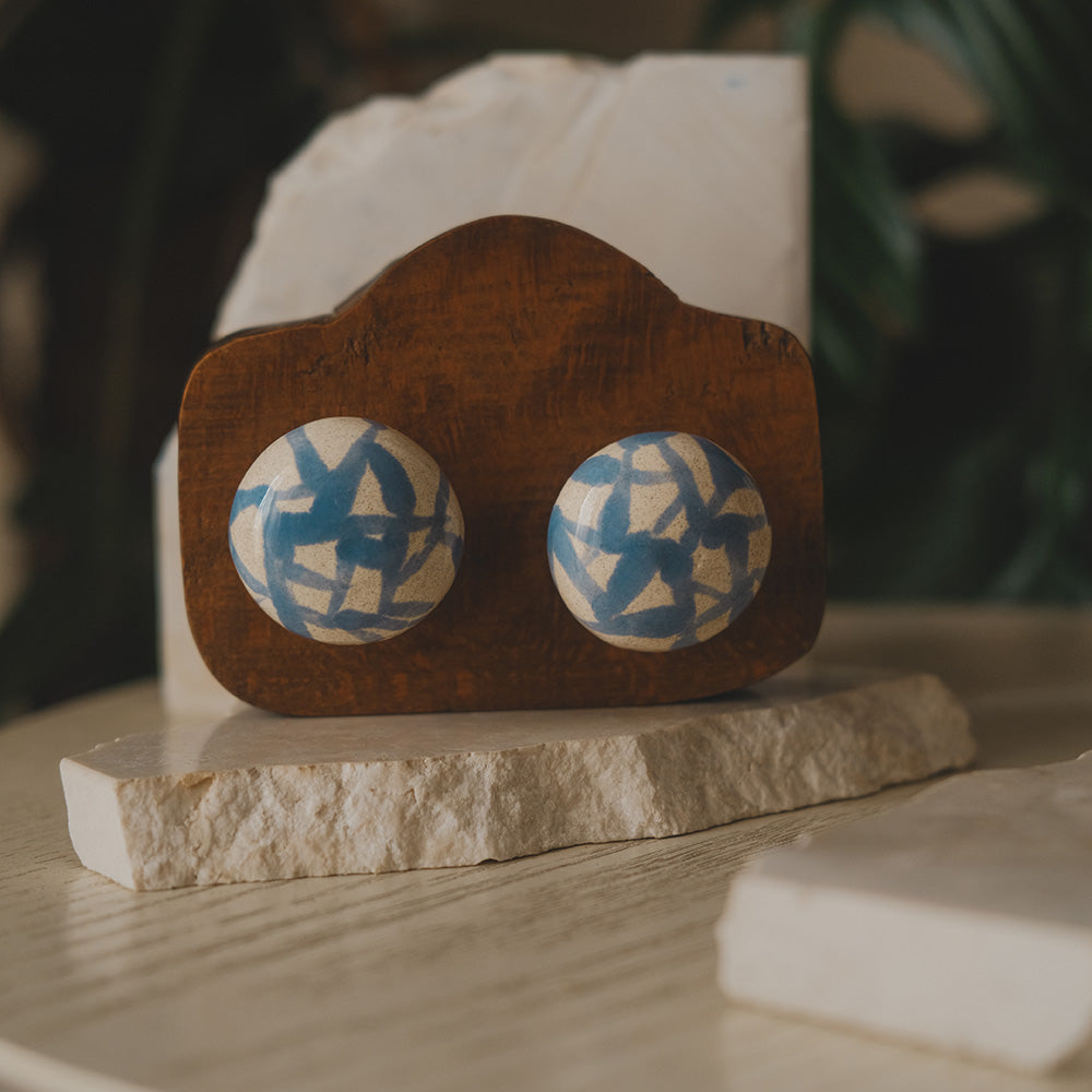 Round Ceramic Knobs Set- Bleu Blanc