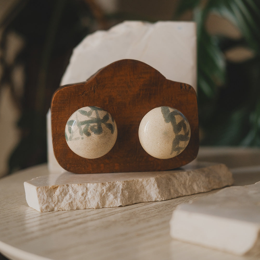 Round Ceramic Knobs Set- Abstract Teal