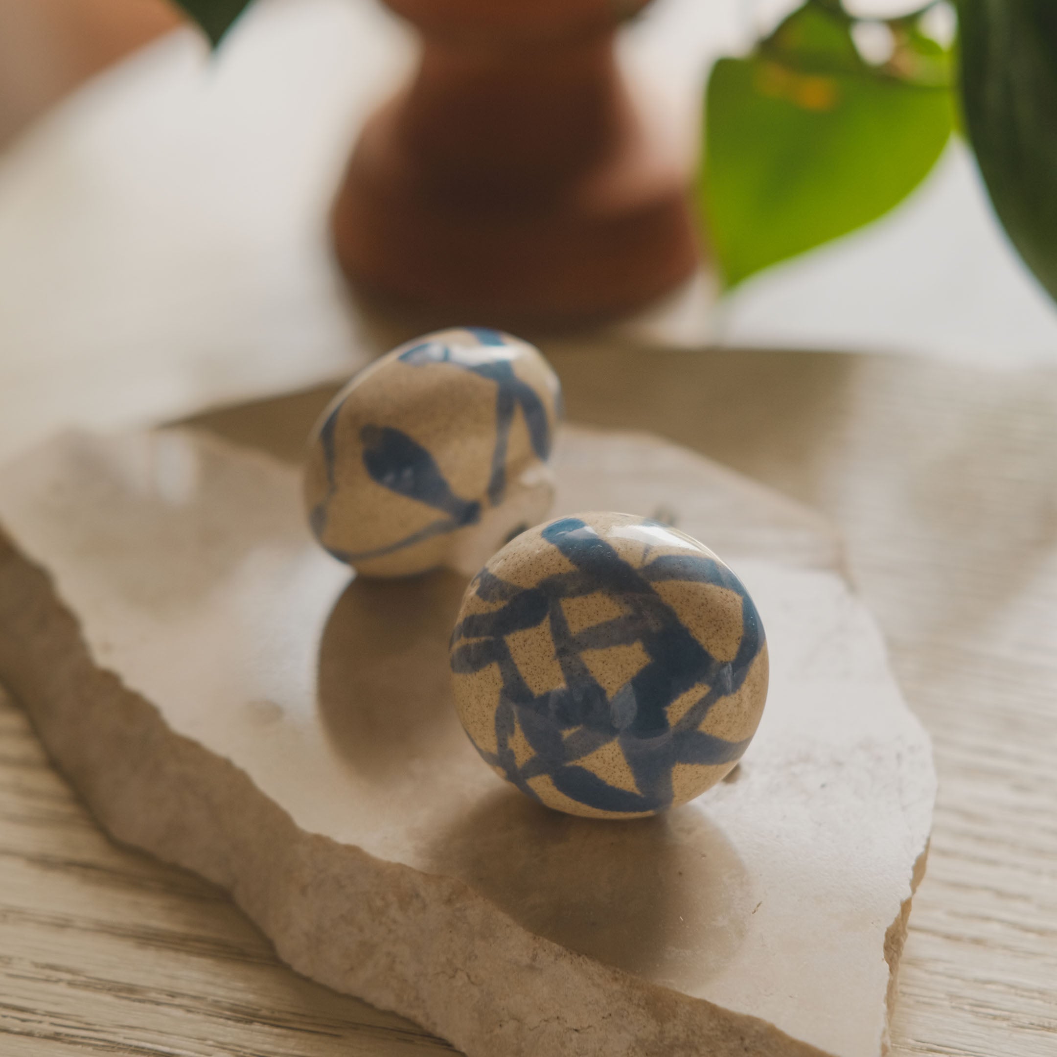 Round Ceramic Knobs Set- Bleu Blanc
