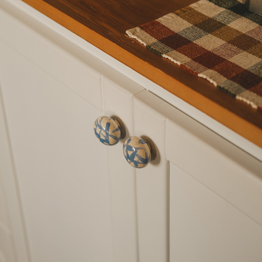 Round Ceramic Knobs Set- Bleu Blanc
