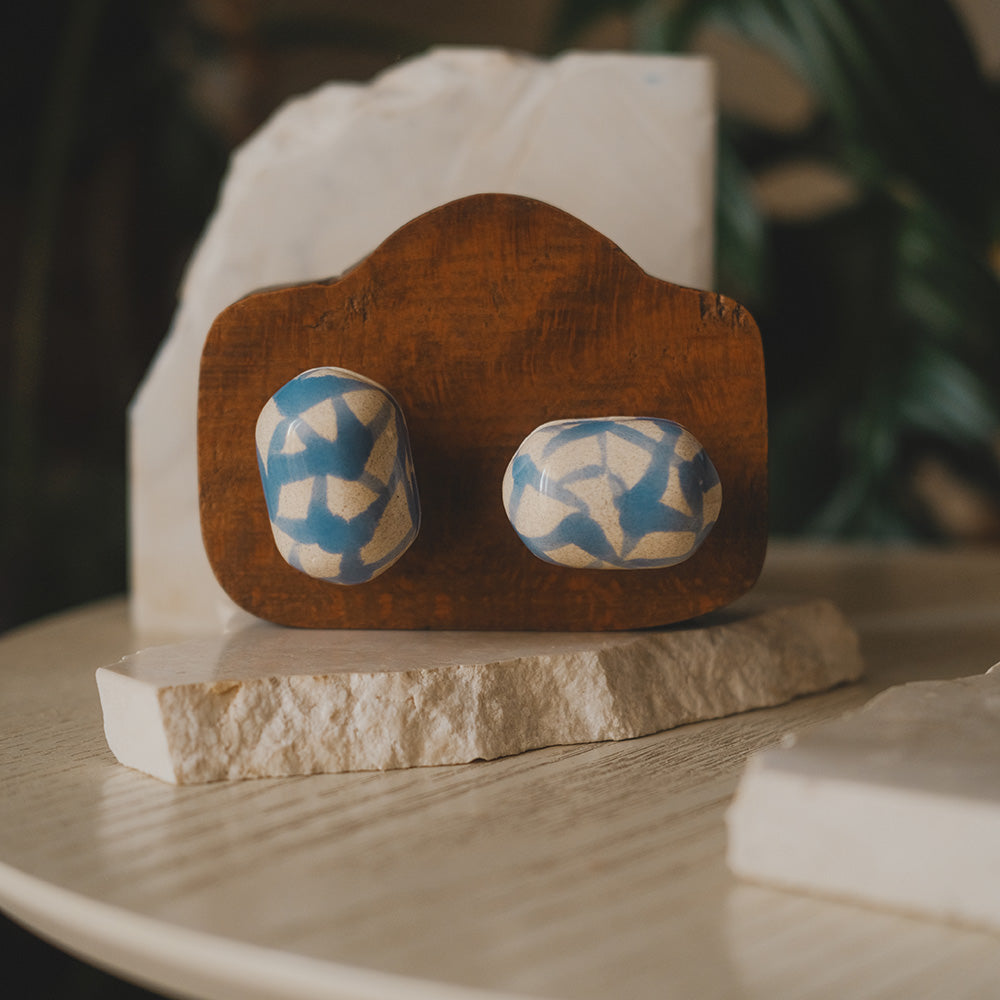 Oval Ceramic Knobs Set- Bleu Blanc