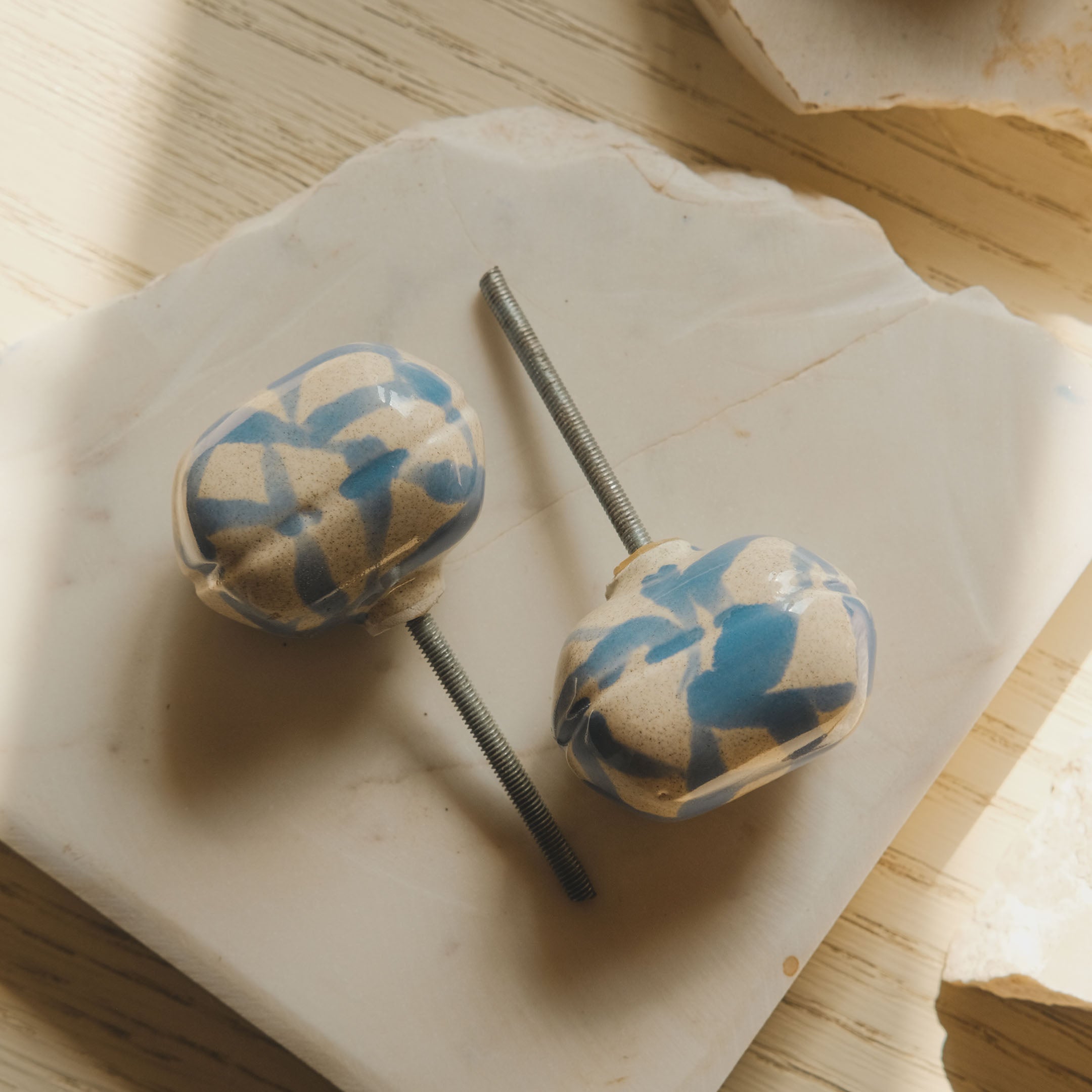 Oval Ceramic Knobs Set- Bleu Blanc
