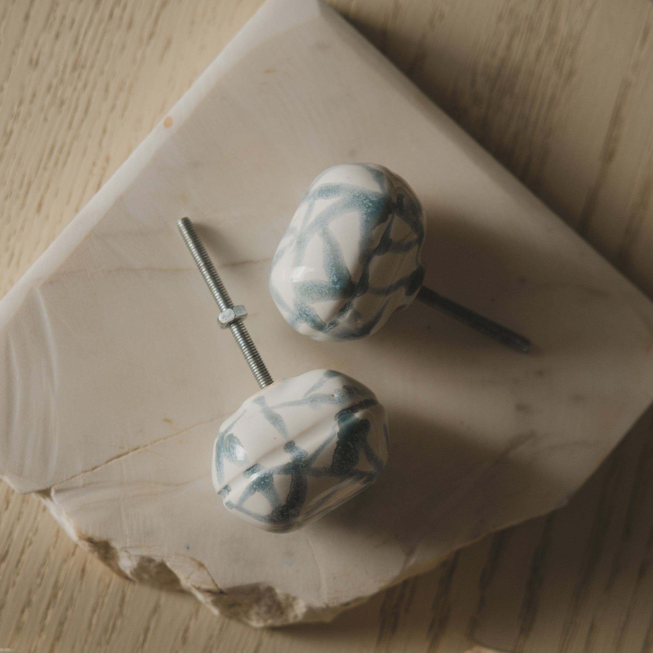 Oval Ceramic Knobs Set- Ocean Wash