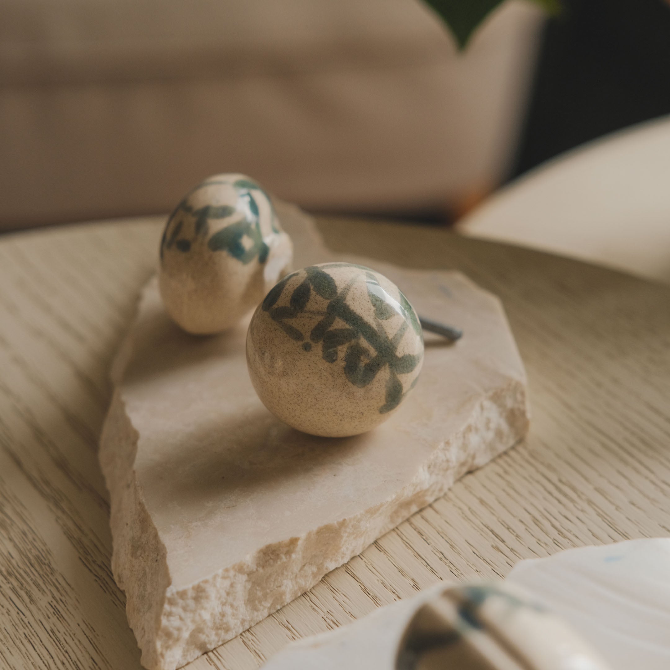 Round Ceramic Knobs Set- Abstract Teal