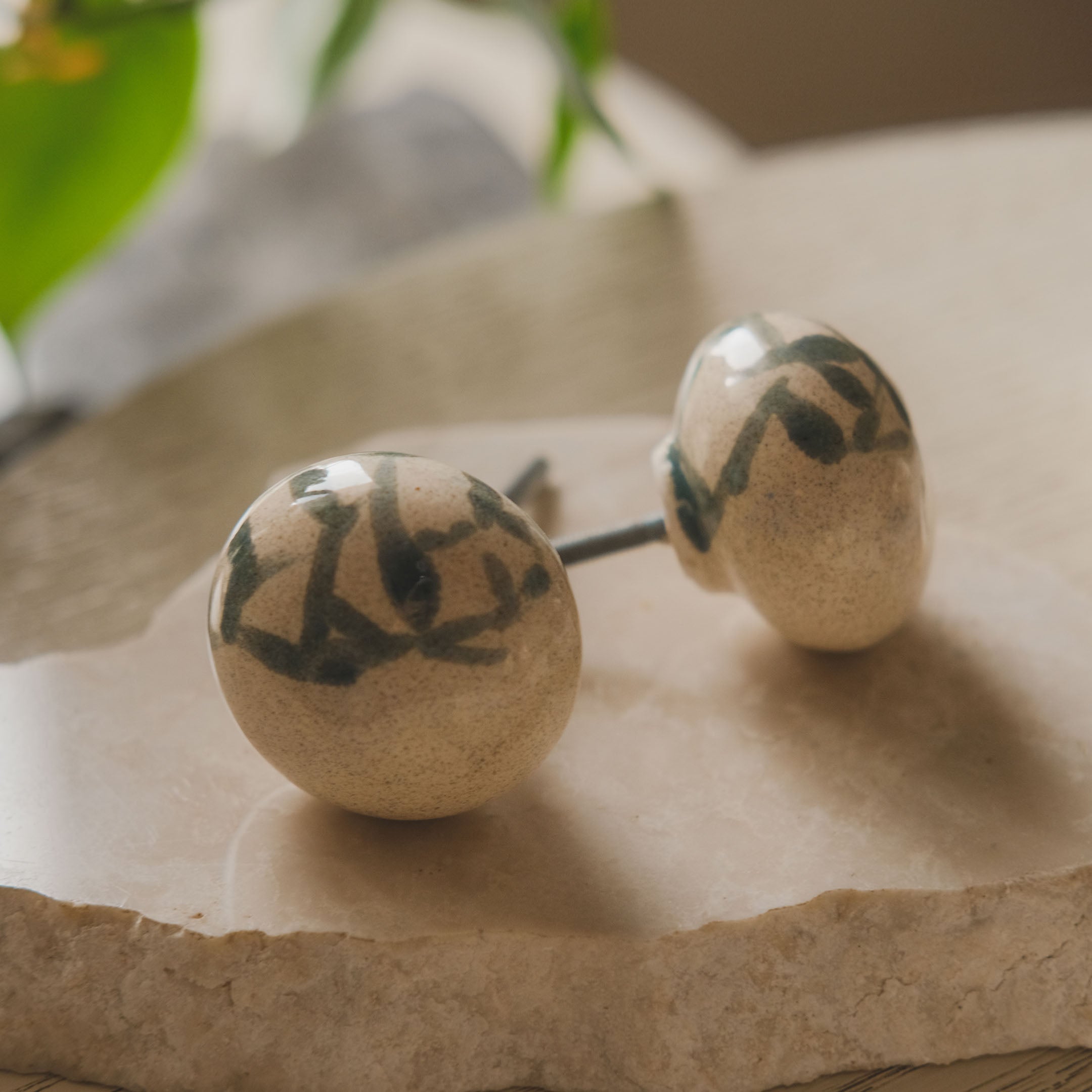 Round Ceramic Knobs Set- Abstract Teal