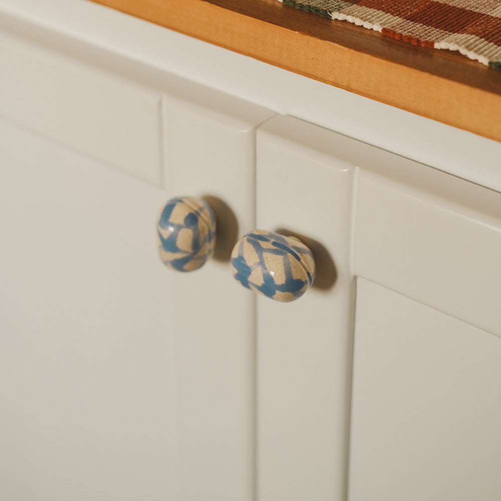 Oval Ceramic Knobs Set- Bleu Blanc