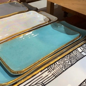 Long 40 CM Rectangle Platter With Real Gold Extract Rims