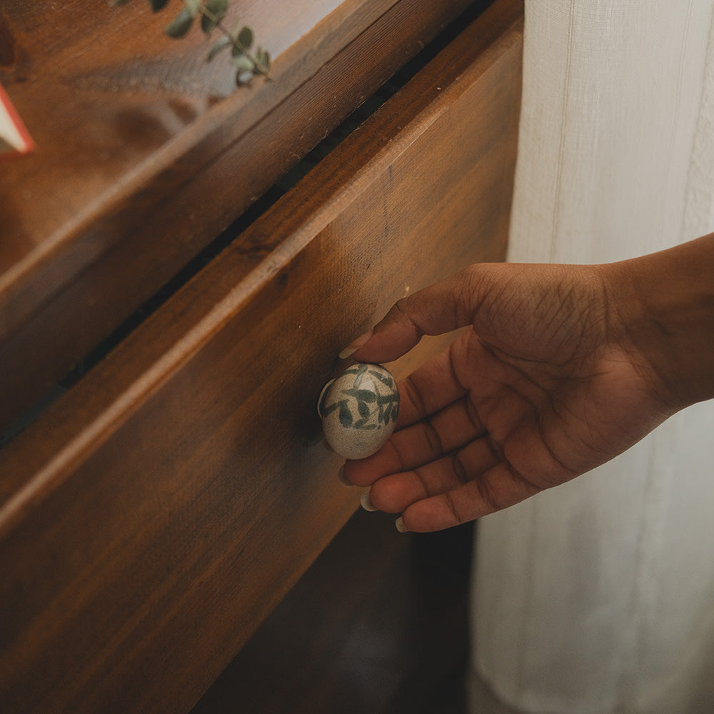 Round Ceramic Knobs Set- Abstract Teal