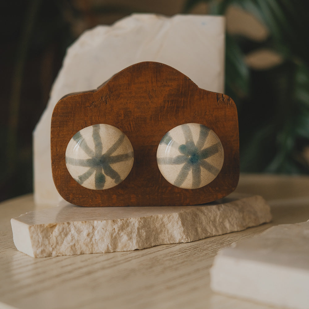 Round Ceramic Knobs Set- Teal Sun