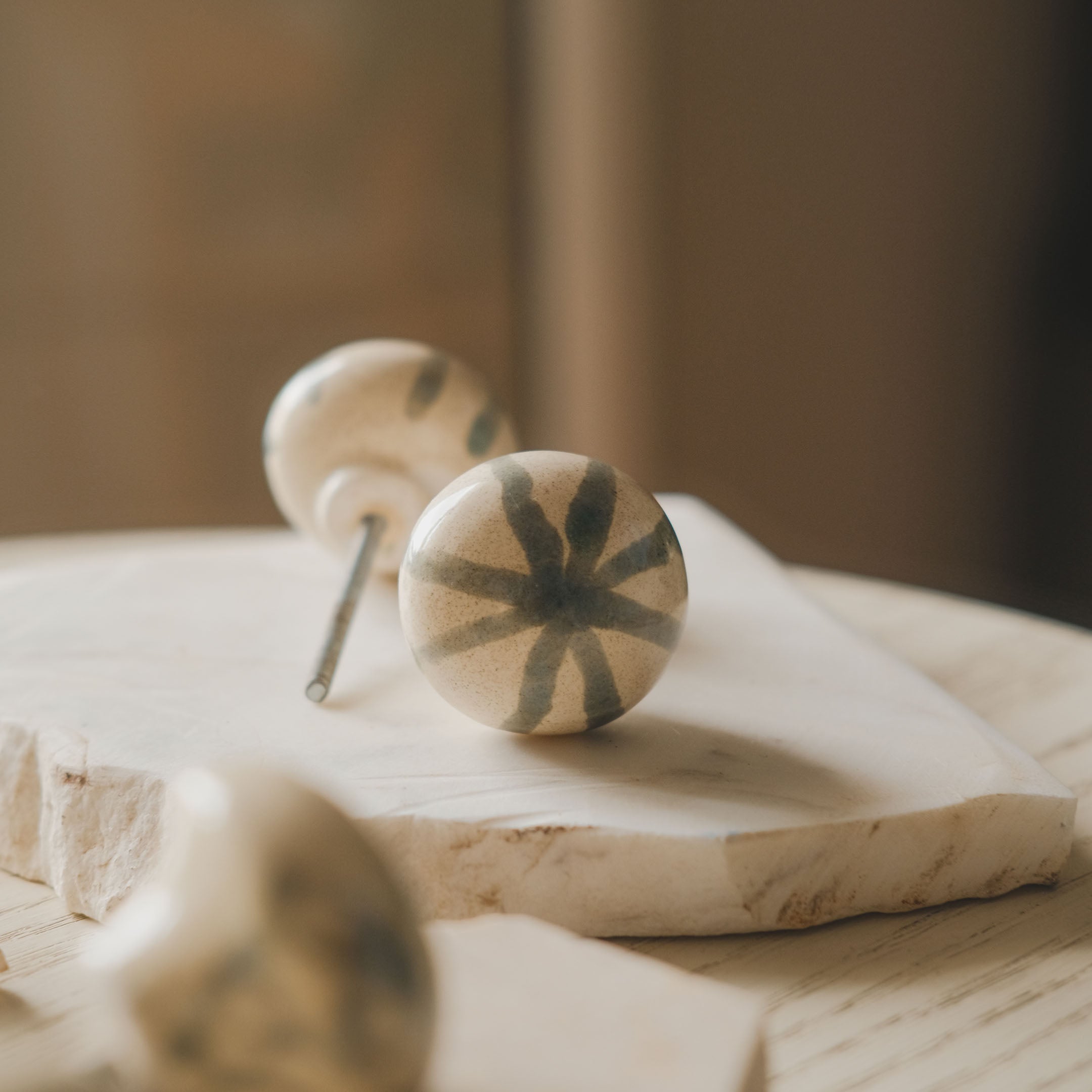 Round Ceramic Knobs Set- Teal Sun