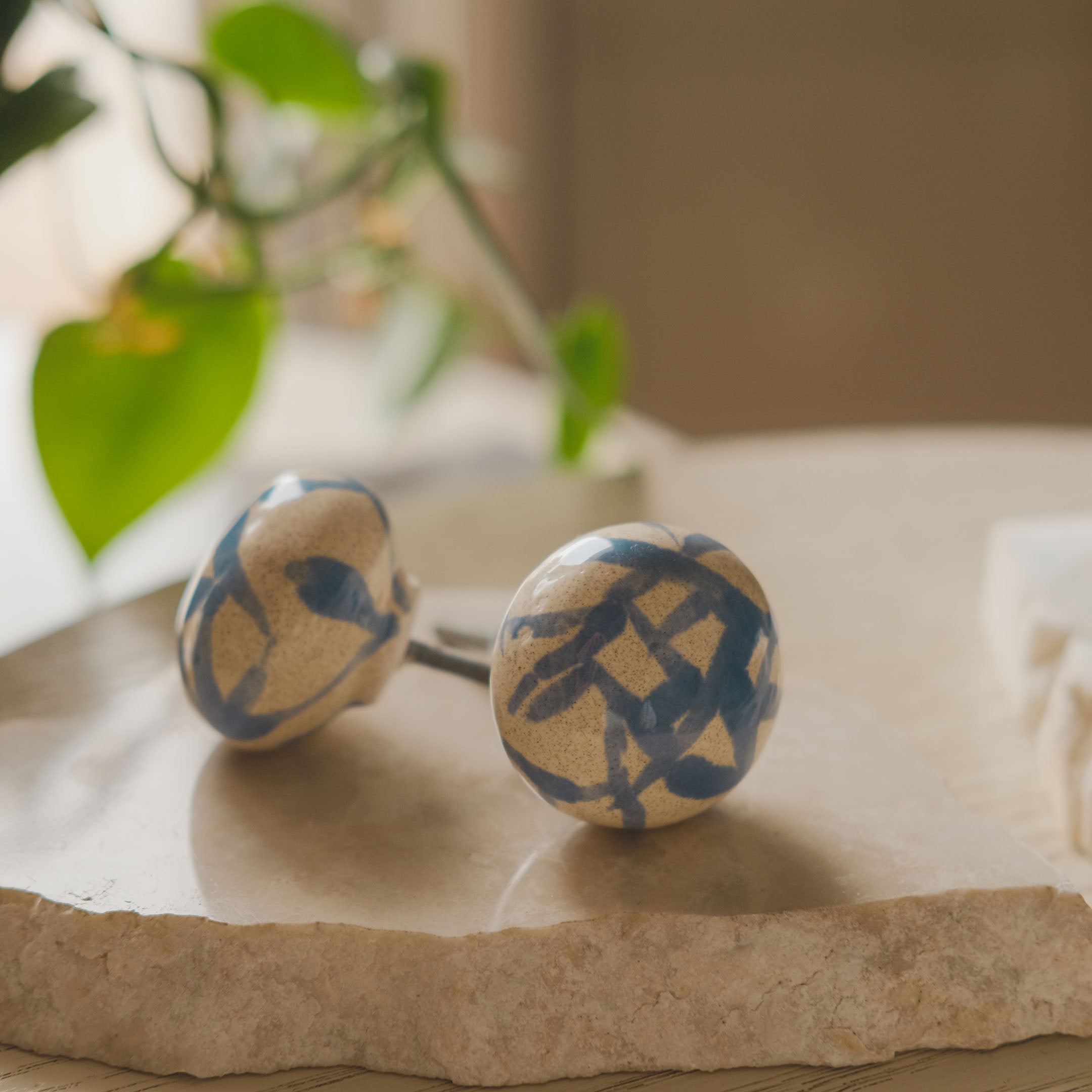 Round Ceramic Knobs Set- Bleu Blanc