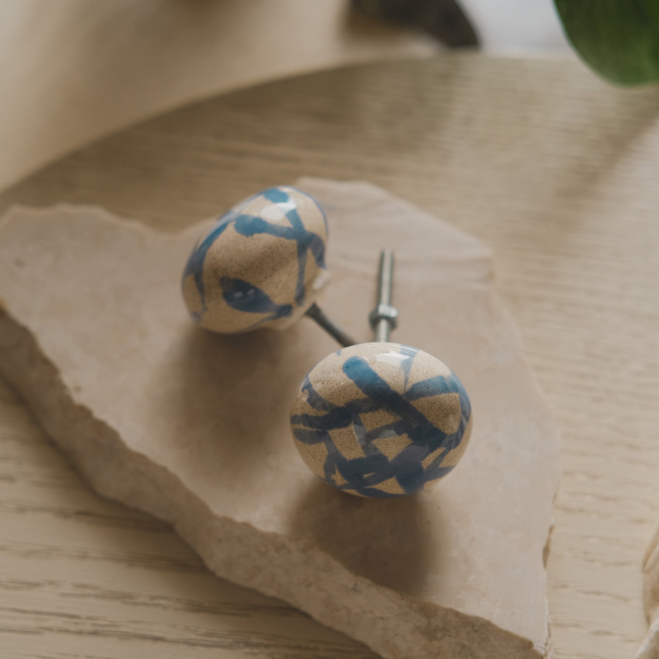 Round Ceramic Knobs Set- Bleu Blanc